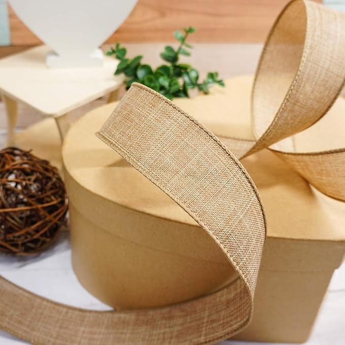 CT CRAFT LLC Burlap Fabric Wired Ribbon 1.5 Inch x 10 Yards Natural Color for Christmas Home Wedding Decor Gift Wrapping Tree Topper Bow Wreath Bouquet DIY Crafts