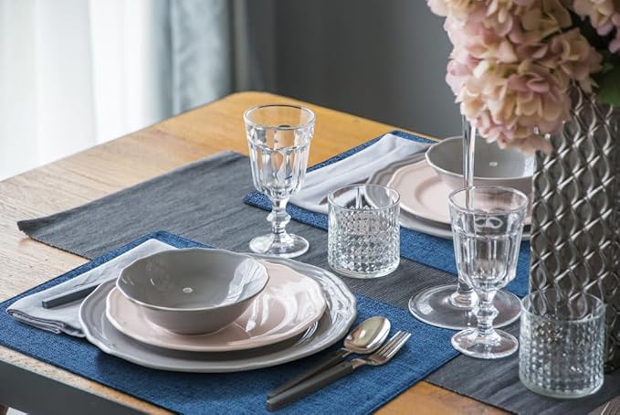 homing Cotton Linen Placemats Set of 6, Cloth Washable Farmhouse Dining Table Mats for Indoors & Outdoors, Easy to Clean, Navy Blue, 13 x 19 Inch