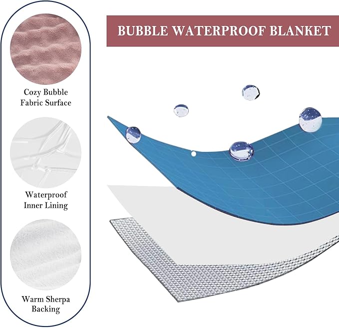 Yaning Waterproof Blanket for Bed Couch Sofa Car, Soft Leakproof Dog Blanket with 3D Bubble Pattern, Reversible Water Proof Pet Blankets for Dogs Cats Puppies (50"x60", Dusty Pink)