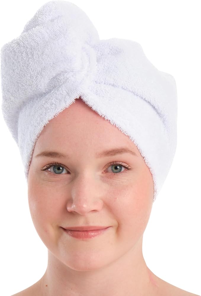 Seritaine Hair Towel Wrap for Women 2 Pack – 100% Turkish Cotton Turban for Wet Hair Quick Dry – Soft & Gentle Head Towel Cap– Soft and Absorbent Cotton - 10x26 inch