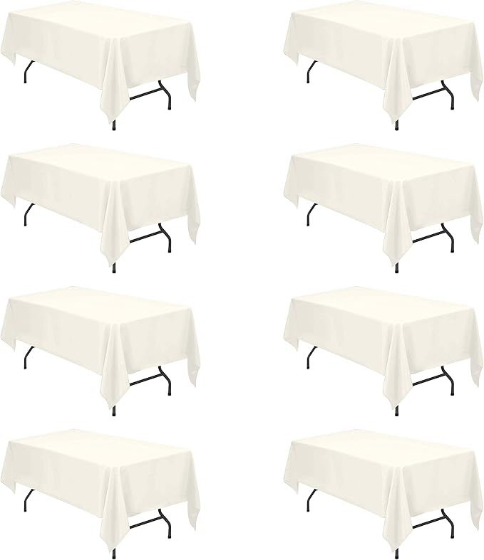 BRILLMAX 8 Pack Ivory Tablecloths for 6 Foot Rectangle Tables 60 x 102 Inch - 6ft Rectangular Bulk Linen Polyester Fabric Washable Cloth Cover for Wedding Reception Banquet Birthday Party