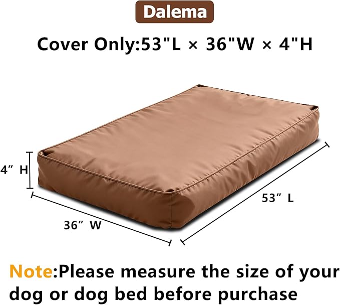 Dalema Dog Bed Cover,Waterproof Tough Plastic DIY Pet Bed Cover,Non Stick Hair Easy to Clean Rectangular Fillable Dog Bed Covers with Zipper(Brown,53" L x 36" W x 4" Th,Cover Only)