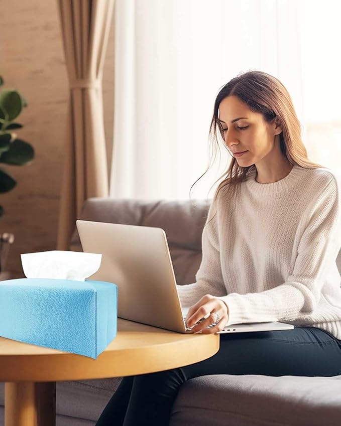 Sky Blue Tissue Box Cover Rectangular - Plus Size Large Tissue Box Cover Rectangle [JESMINI] Faux Leather Tissue Box Holder Long for Extra Large Rectangle Facial Tissue Box