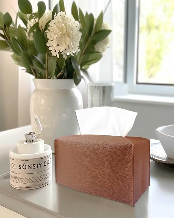Brown Tissue Box Cover Rectangular - Plus Size Large Tissue Box Cover Rectangle [JESMINI] Faux Leather Tissue Box Holder Long for Extra Large Rectangle Facial Tissue Box