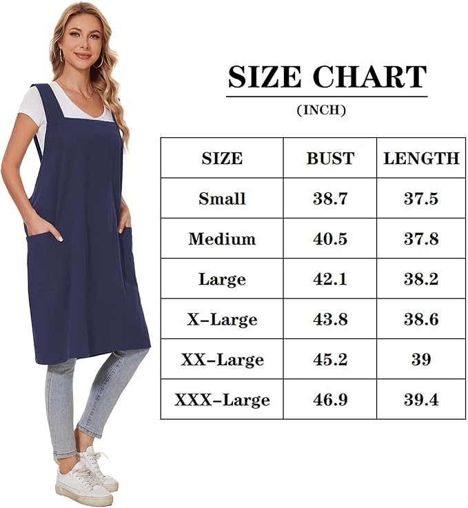 Linen Cotton Aprons for Women Smock Cross-Back Apron with Pockets
