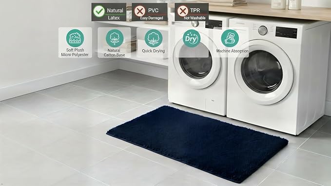 C23 Luxury Shag Bath Rug | 2200 GSM Ultra-Soft Plush Thick Bathroom Mat | 20"x32" Navy Blue High-Density Shaggy Rug | Non-Slip Natural Latex Back, Absorbent, Machine Washable, 1 Piece