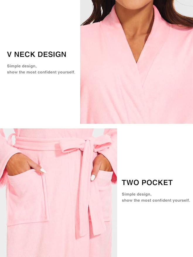 Knuffnee Women Bath Robes Terry Cloth Towel Robe Knee Length Bathrobe with Pockets