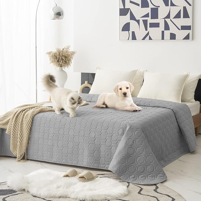 Tcksstex Waterproof and Non-Slip Dog Bed Cover and Pet Blanket Sofa Pet Bed Mat ，car Incontinence Mattress Protectors Furniture Couch Cover for Most Cats Dogs, Pets（82x102-Light Grey）