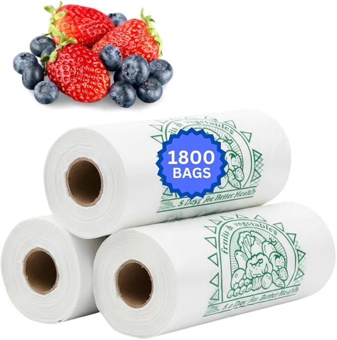 ASSUREPAK Clear Produce Bags Roll -1800 Bags - 12"x20" – HDPE - (11 Microns) – Plastic for Grocery, Reusable Produce, Small Business, Plastic Bag, Food Bag, Storage Use, Natural Color