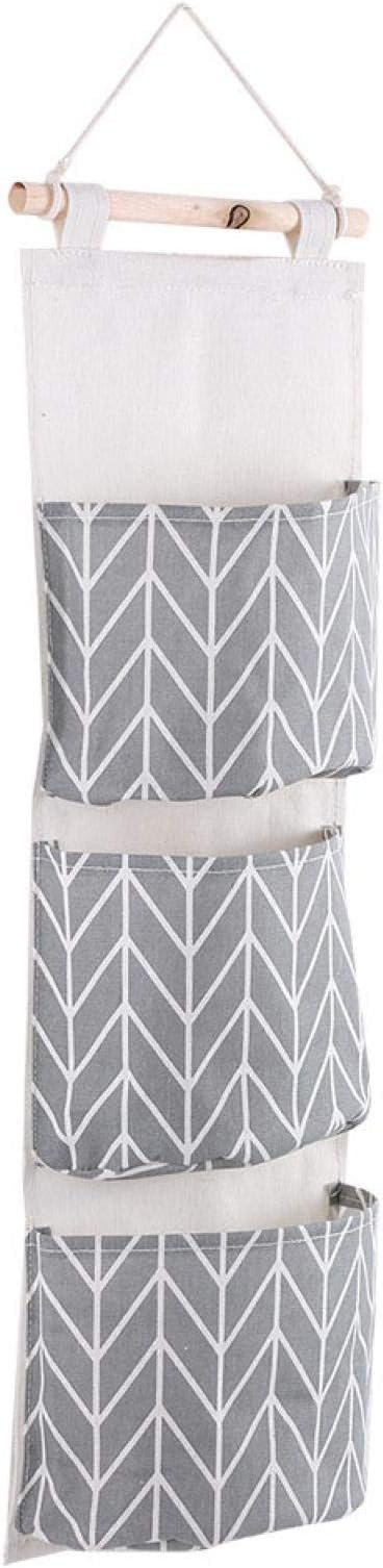 Oumefar 3 Pockets Hanging Pouch Cotton Linen Wall Hanging Storage Bags Door Pouch Bedroom Home Office Organizer 20x67cm(Gray)