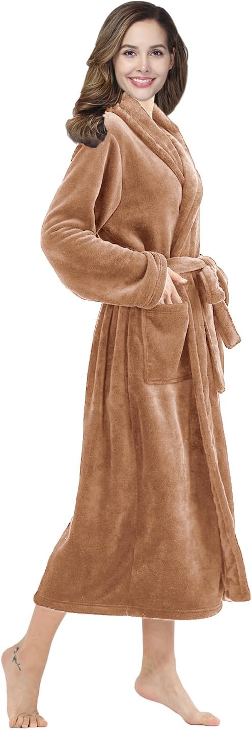 RONGTAI Womens Bathrobe Ladies Fleece Plush Warm Long Robes Fleece Nightgown Sleepwear