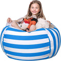 WEKAPO Stuffed Animal Storage Bean Bag Chair Cover for Kids | Stuffable Zipper Beanbag for Organizing Children Plush Toys Large Premium Cotton Canvas (Blue, X-Large)