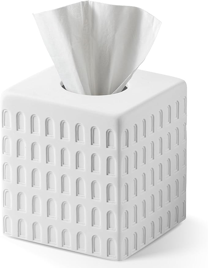 Colosseum Tissue Box Cover,Square Tissue Box Holder for Home Decor,Bathroom Countertop,Tabletop,Bedside Table,Office - Marble White
