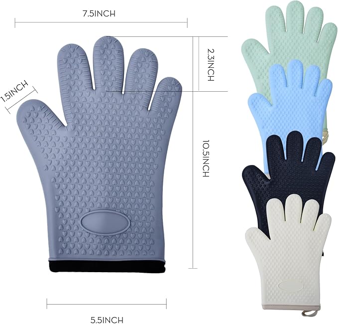 Silicone Oven Mitts Ven Gloves with Fingers Pot Holders and Oven Mitts Heat Resistant Kitchen Baking Cooking Barbecue Accessories 2 Pack Gray