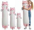 Kekeso Long Cat Plush Pillow, Cute Cat Stuffed Animal Body Pillow with Wings, Soft Kawaii Kitty Hugging Pillow, Christmas Valentine's Birthday Gift for Kids Girls Boys (Pink, 90cm/35.43in)