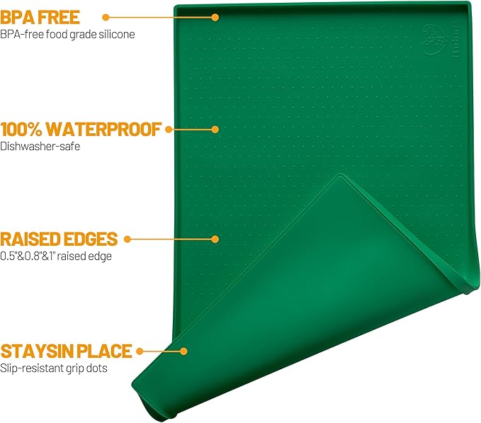 Hubulk Dog Feeding Mat,100% Waterproof Food Grade Silicone Pet Food and Water Bowl Placemat,Dishwasher, High Raised Edge to Prevent Spills,Nonslip Tray to Stop Messes on Floor（24"x16"x0.5",Hunter ）