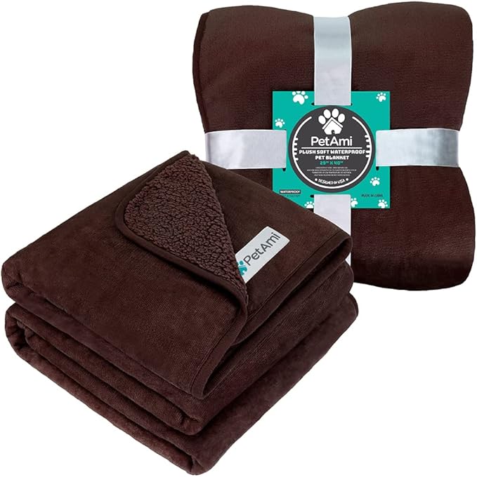 PetAmi Waterproof Dog Blanket Sherpa Fleece, Pet Small Medium Dogs, Reversible Large Cat Throw Bed Couch Sofa Furniture Protector, Soft Plush Microfiber (Medium 29x40, Brown), (29x40)