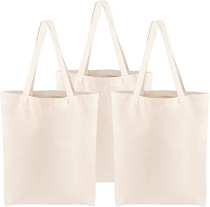 Segarty Small Canvas Tote Bag, 3 Pack 15x16 Shopping Totes for Women, Reusable Blank Canvas Shoulder Bag Aesthetic with Natural Cotton Cloth Bulk for DIY, Gift, Grocery, Beach, Travel