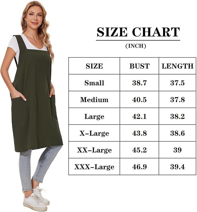 Linen Cotton Aprons for Women Smock Cross-Back Apron with Pockets