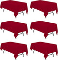 BRILLMAX 6 Pack Burgundy Tablecloths for 6 Foot Rectangle Tables 60 x 102 Inch - 6ft Rectangular Bulk Linen Polyester Fabric Washable Cloth Cover for Wedding Reception Banquet Birthday Party