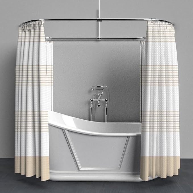 ggaimwf Vintage Stripe Waffle Fabric Shower Curtain Boho Farmhouse Plaid Patchwork Bath Curtain Rustic Checkered Long Bathtub Curtain for Women Bathroom Waterproof Decor with Hooks 36x71 Inch