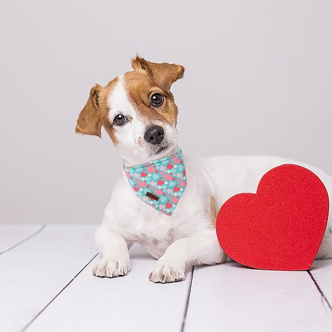Unique Style Paws Dog Valentine's Dog Bandanas 2Pcs Washable Cotton Triangle Love Heart Lock Puppy Scarfs for Small Medium Large Dogs and Cats