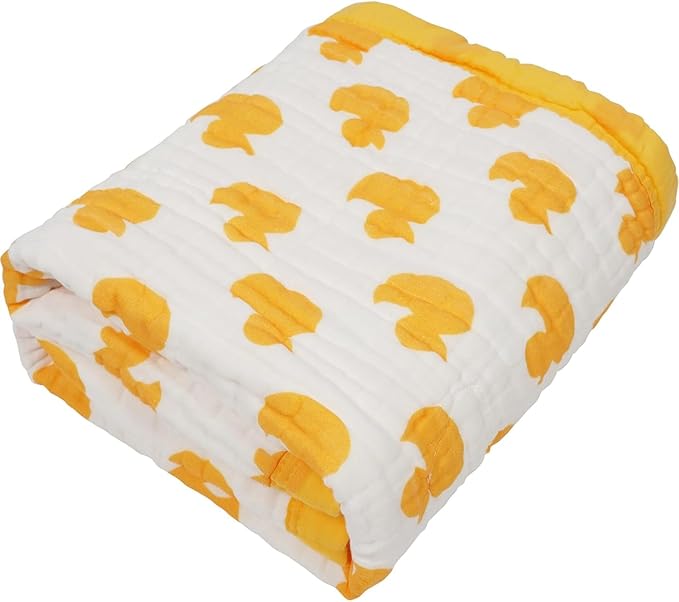 Organic Cotton Muslin Baby Blanket for Boys and Girls - Luxurious Soft Toddler Quilt for Swaddling - Gender Neutral Blanket - Baby and Toddler Gift - Rubber Duck