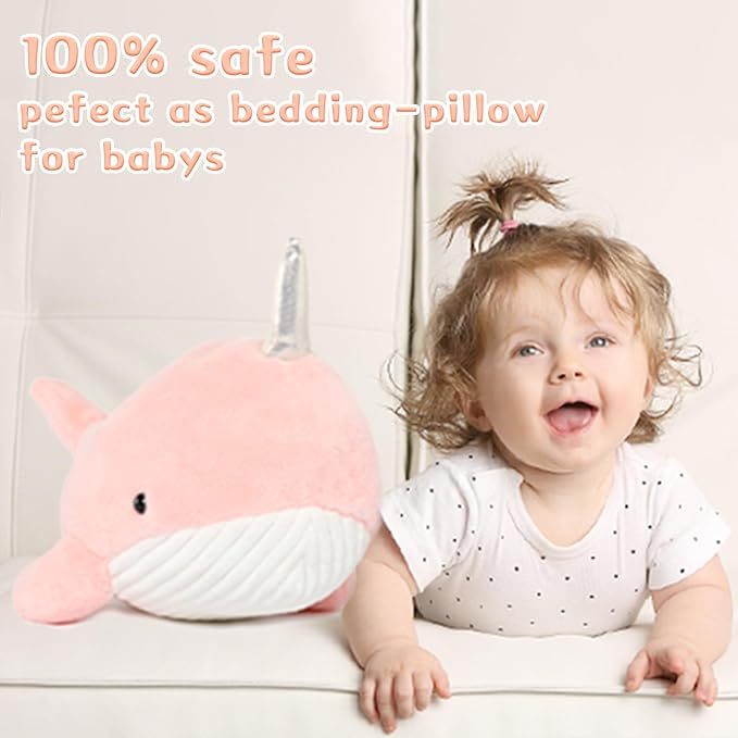 Tezituor 24 Inch Narwhal Stuffed Animal, Hugging Soft Ocean Narwhal Pillow Gift for Girls Kids, Cute Pink Large Stuffed Whale Plush Toy Christmas Deaor Gift