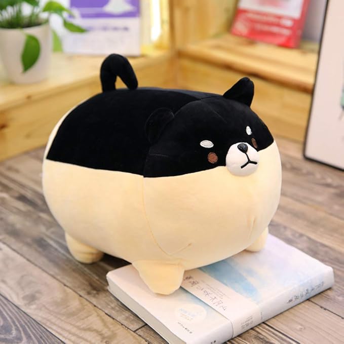 sofipal Shiba Inu Dog Plush Pillow,Cute Corgi Shiba Inu Stuffed Animal Toy Doll Gifts for Valentine,Christmas (Black, 15.7 inch)