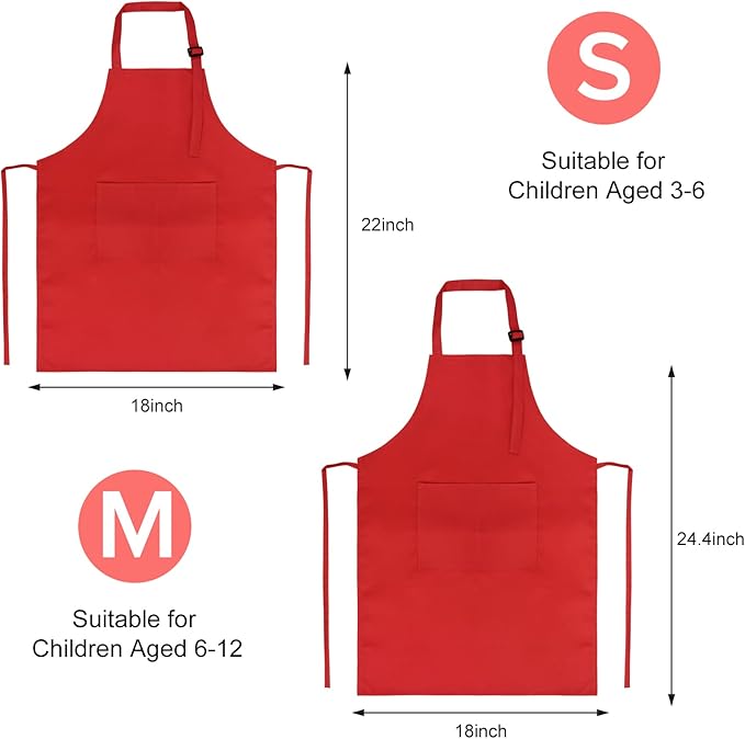 SINLAND Kids Apron with Pocket 2 Pack Children Chef Apron for Cooking Baking Painting