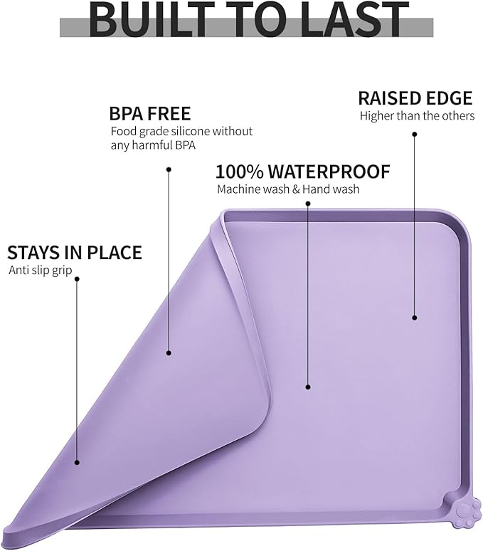 Reopet Waterproof Pet Feeding Mat with High Raised Edges, Heavier and Thicker Placemats for Cat Dog Water Bowl with BPA Free, Dogs Cats Food Mats for Messy Drinkers to Prevent Spill and Protect Floors
