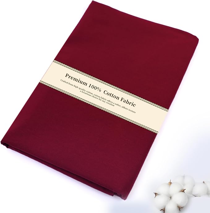 Cotton Fabric Natural Cotton Poplin Fabric by The Yard 100% Cotton, 59 Inches Wide Soft Embroidery Fabric Material for Quilting, Sewing, Crafts, Binding, Backing and Lining (Burgundy, 5 Yard)