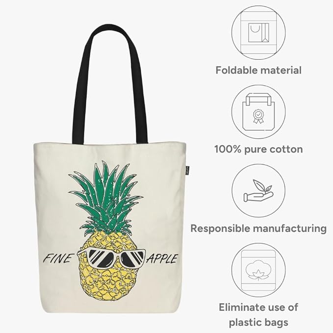 Ecoright Tote Bag for Women with Zipper, Small Tote Bag, Canvas Bag, Reusable Cotton Bag for Beach, Grocery, School & Work