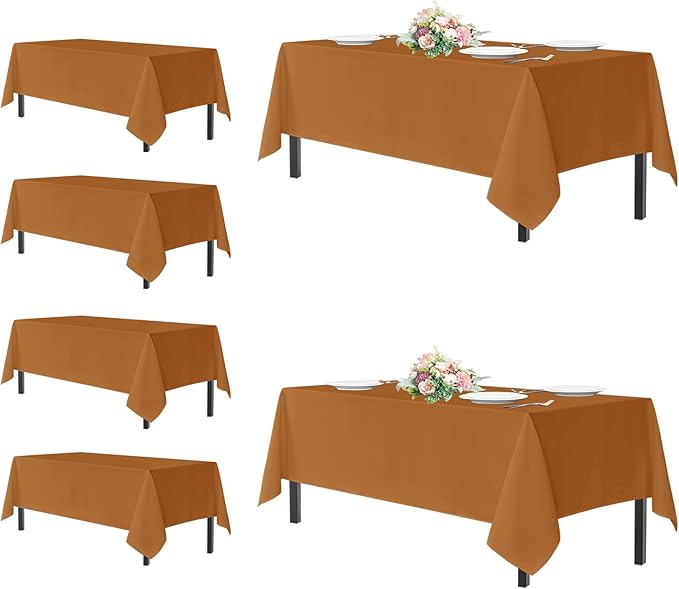 sancua Thanksgiving Tablecloths for 6 Foot Rectangle Tables, 6 Pack Light Brown - Washable Polyester Fabric Fall Table Cloth for Harvest Party, Birthday, Banquet Reception, 54x108 Inch Bronze