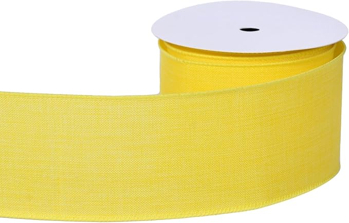 Ribest Yellow Linen Wired Ribbon, 2.5 Inch × 10 Yard, Burlap Easter Ribbon for Wreaths Bows Making Crafts Christmas Tree Decoration Gift Wrapping
