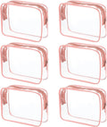 6 Packs Clear Cosmetics Bags for Women Men Waterproof Toiletry Bags PVC Makeup Bags Organizer Case with Zipper for Travel Bathroom (6 Pink Colors)