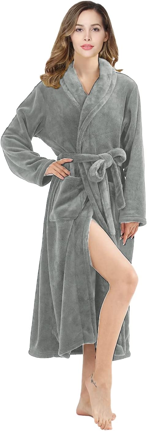 RONGTAI Womens Bathrobe Ladies Fleece Plush Warm Long Robes Fleece Nightgown Sleepwear