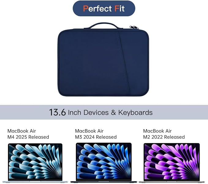 13 inch Laptop Case Sleeve Compatible with 2025-2022 MacBook Air 13-Inch M4 A3240 / M3 A3113 / M2 A2681, Apple New MacBook Air 13.6 Shockproof Protective Bag - Blue
