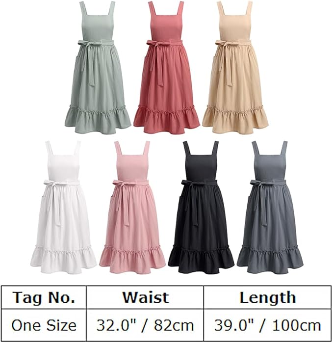 ODIZLI Frill Apron for Women Cotton Cross Back Vintage Ruffle Apron for Garden Cooking Aprons