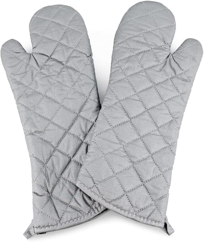 YUANQIAN 17 Inch Extra Long Oven Mitts Heat Resistant Cotton Lining Oven Thick Gloves Kitchen Food Service Mittens for Pot Holders Cooking Baking BBQ, up to 482f (Silver, 17inch)
