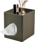 XNONE Tissue Box Cover Square Tissue Box Holder PU Leather Facial Tissues Organizer with Storage Tray for Bathroom Vanity Bedroom Office Car,Stylish Napkin Caddy Decorative Organizer (Olive-Green)