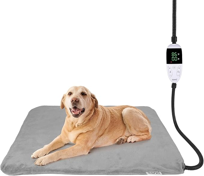 Ringco Large Dog Heating Pad with 12 Adjustable Temperature, Waterproof & Chew Resistant Pet Heating Pad with Timer, Heated Dog Bed with Fleecy Cover (L: 32” x 20”)