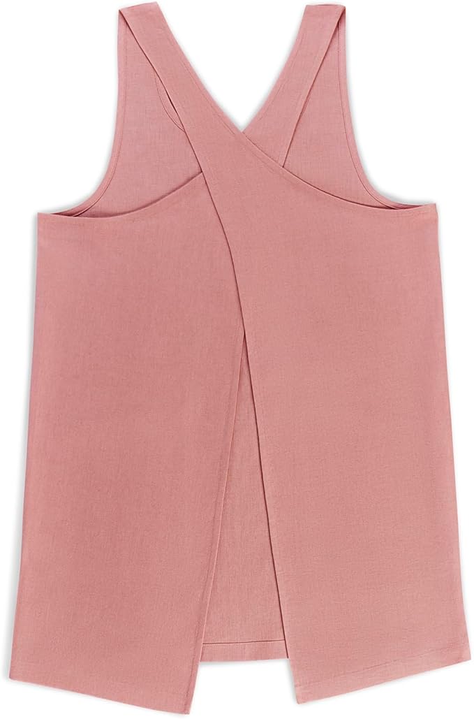 Solino Home Cross Back Linen Apron with Pockets for Gardening, Kitchen - Dusty Rose Pinafore Smock Apron 100% Pure Linen for Men & Women - Handcrafted from European Flax