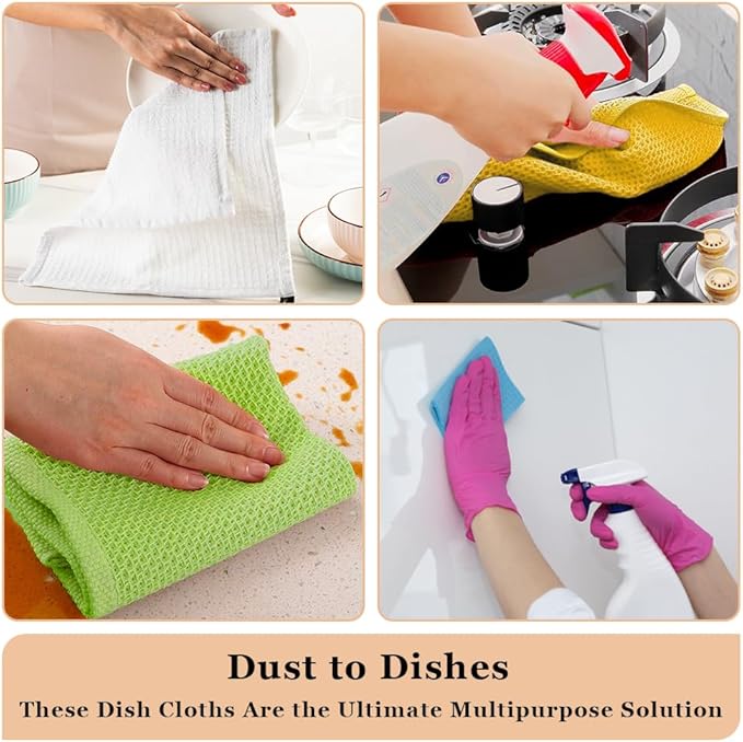 Candy Cottons DishCloths Kitchen|Waffle Terry Weave Hand Towels|Cotton 12"x12" Reusable Dish Rags Washing Scrub Cleaning Dishes|Dish Bar Mop Towels Hand Wipes| washcloth |6 Pc Set-White