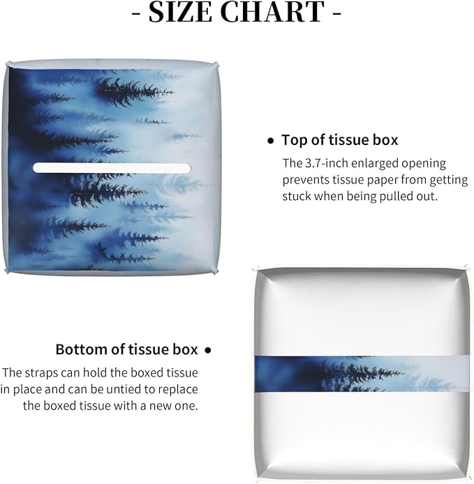 Blue Forest Tree Tissue Box Cover Square Leather Tissue Holder Decorative Facial Tissue Cube Paper Cover Case Organizer for Bathroom Night Stands Desk Tabletop Living Room Home