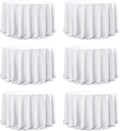 6-Pack White Round Tablecloths, 132 Inches, Stain-Resistant Polyester for 6-8 Ft Round Tables - Washable Table Covers for Weddings, Banquets, Birthday Parties, Events