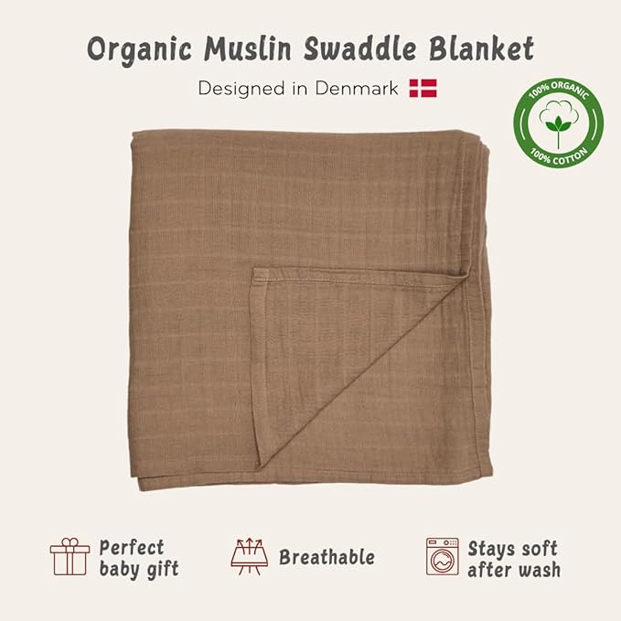 Huxie Swaddle - 100% Organic Cotton - Muslin Swaddle Blankets for Newborn, 47" x 47" (Natural)