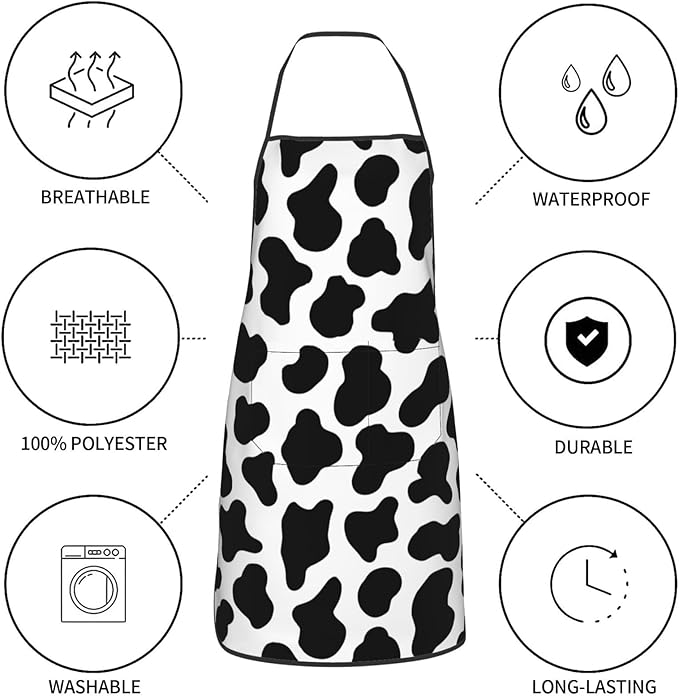 Cow Print Oven Mitts and Pot Holders with Apron 5pcs Silicone Black White Cow Kitchen Mitten Gloves and Non-Slip Potholders Apron Set Heat Resistant Cowhide Oven Gloves Hot Pads for Baking