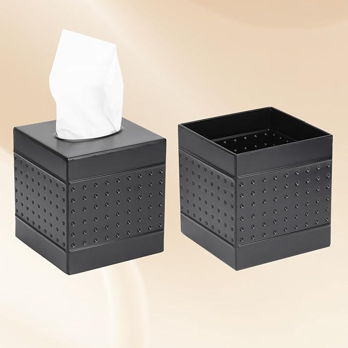 DSNMYO Industrial Style Tissue Box Cover, Tissue Holder, Square Box Covers,for bedrooms, Offices, bathrooms, Living Rooms etc.(Black)