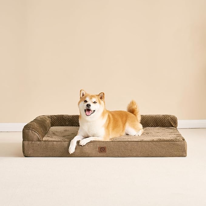EHEYCIGA Memory Foam Dog Bed Large Size Dogs, Orthopedic Dog Bed Large with Washable Removable Cover, Waterproof Pet Sofa Couch with Nonskid Bottom, 36x27x6, Camel